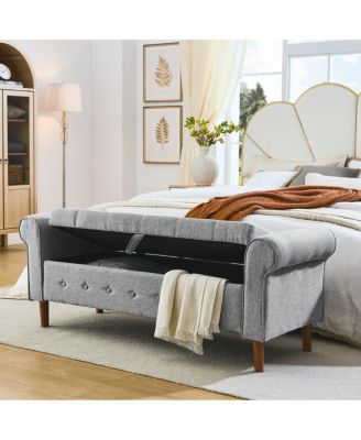 Streamdale 62" Bedroom Tufted Button Storage Bench, Linen Upholstered Ottoman,