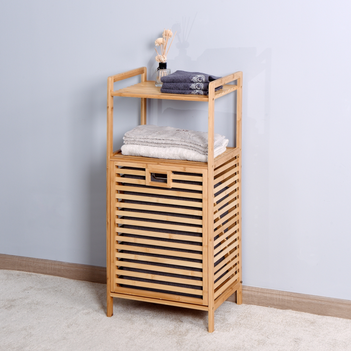 Streamdale Bamboo Laundry & Storage Basket with Shelf
