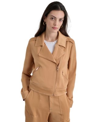 DKNY - Women's Contrast Stitch Asymmetric Moto Jacket