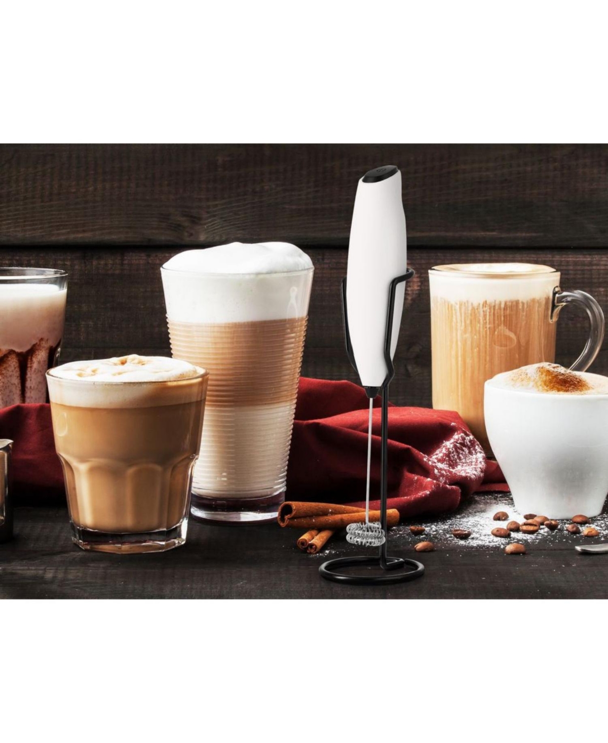 Zulay Kitchen Double Whisk Milk Frother for Coffee With Upgraded Holster Stand - Executive white with black stand