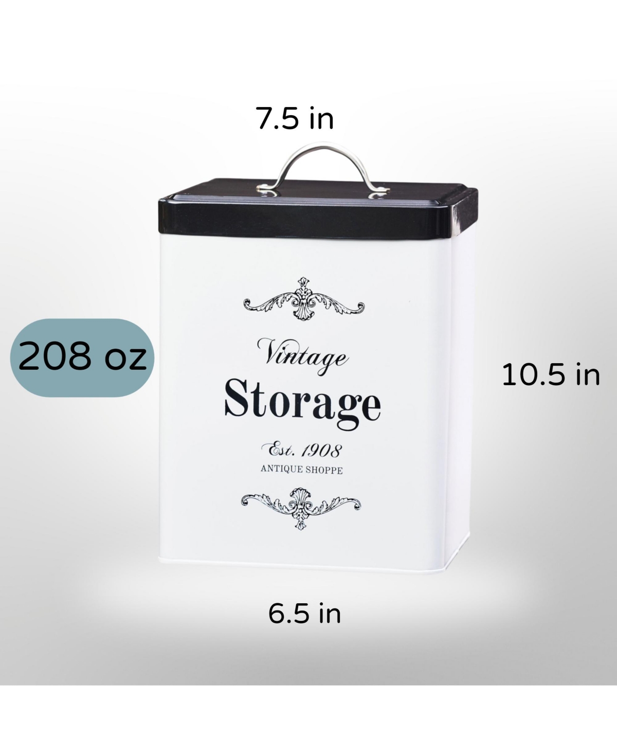 Amici Home Antique Shoppe Vintage Storage Metal Canisters, Food Safe, Push Top Lid, Large, 208 Ounces