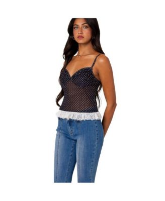 Women's Polka Dot Cupped Mesh Top