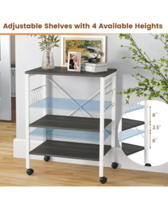 3-Tier Kitchen Baker's Rack with Microwave Shelf, Storage Hooks, and Utility Cart