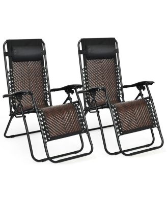 2 Pieces Folding Patio Rattan Zero Gravity Lounge Chair