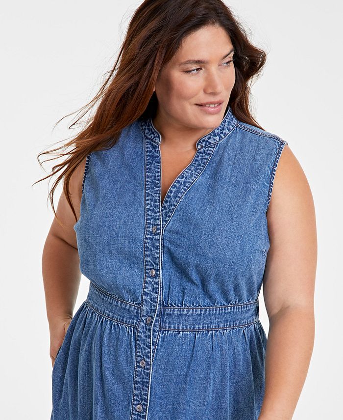 On 34th Trendy Plus Size Denim Tiered Midi Dress, Created for Macy's ...