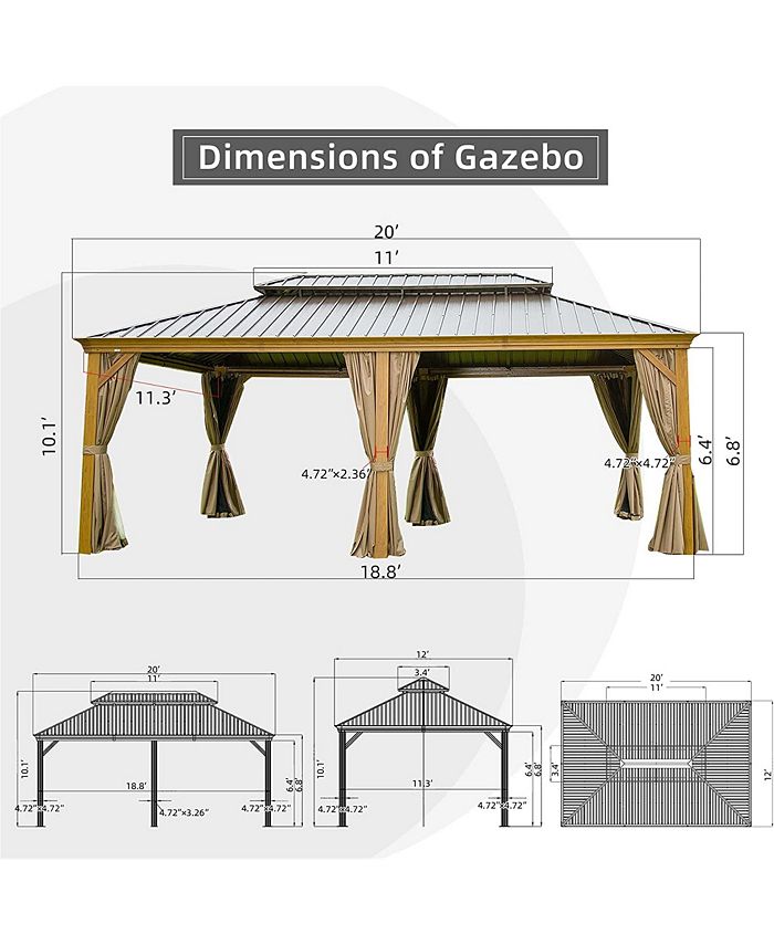 [12X20FT] Alora Premium Aluminum Outdoor Polycarbonate Hardtop Gazebo With Netting & Curtains (SAK36580) main image 1