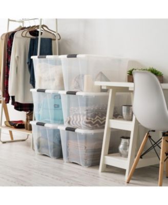 6 Pack 53qt Clear View Plastic Storage Bin with Lid and Secure Latching Buckles