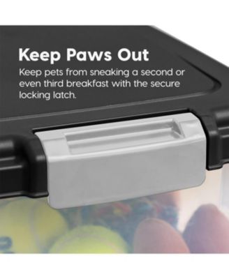 USA 54 Lbs / 69 Qt WeatherPro Airtight Pet Food Storage Container with Attachable Casters, For Dog Cat Bird and Other Pet Food Storage Bin, Keep Fresh, Translucent Body, Easy Mobility, Black