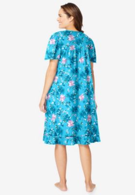Plus Size Short Floral Print Cotton Gown