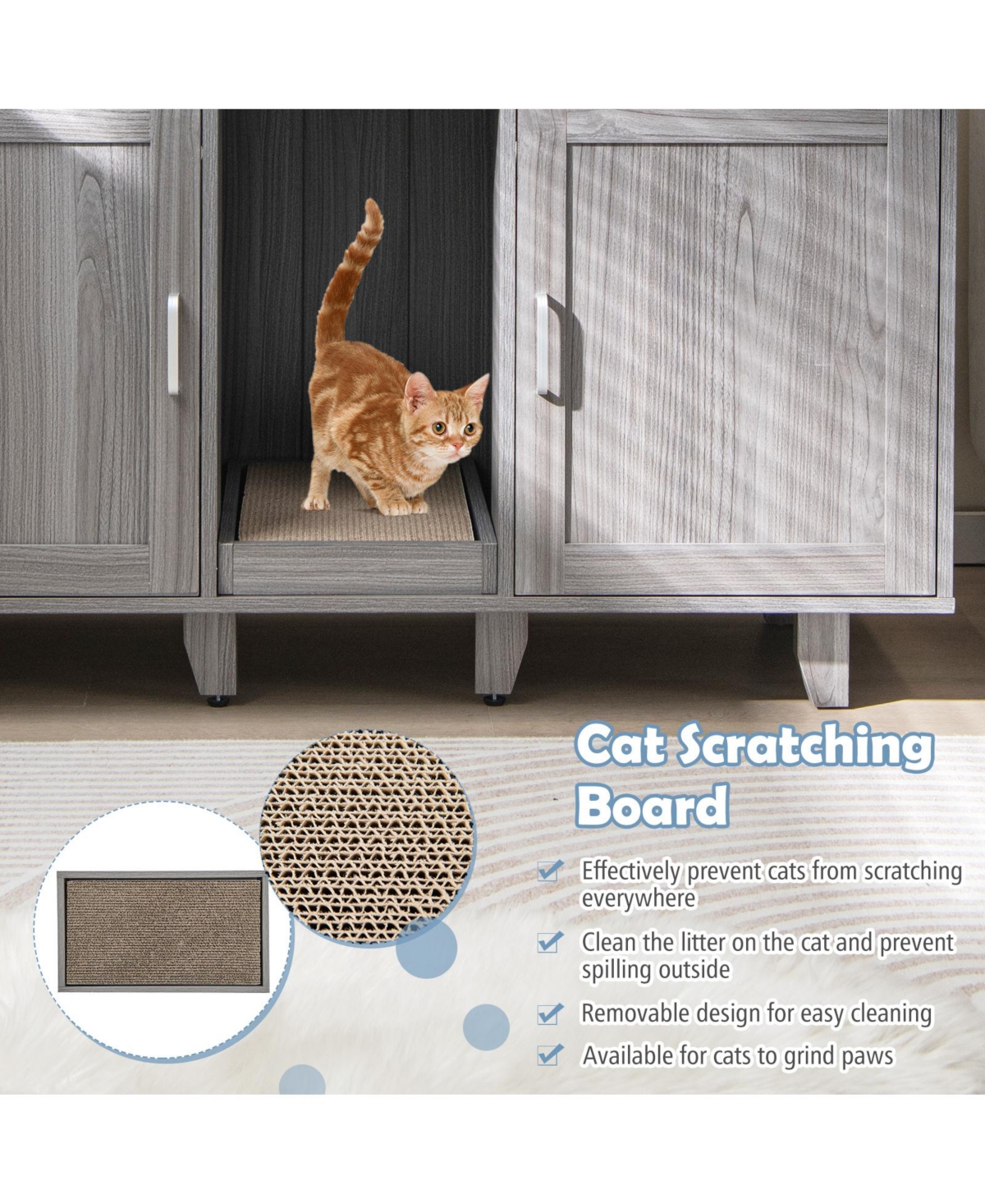 Slickblue 2-Door Cat Litter Box Enclosure with Winding Entry and Scratching Board