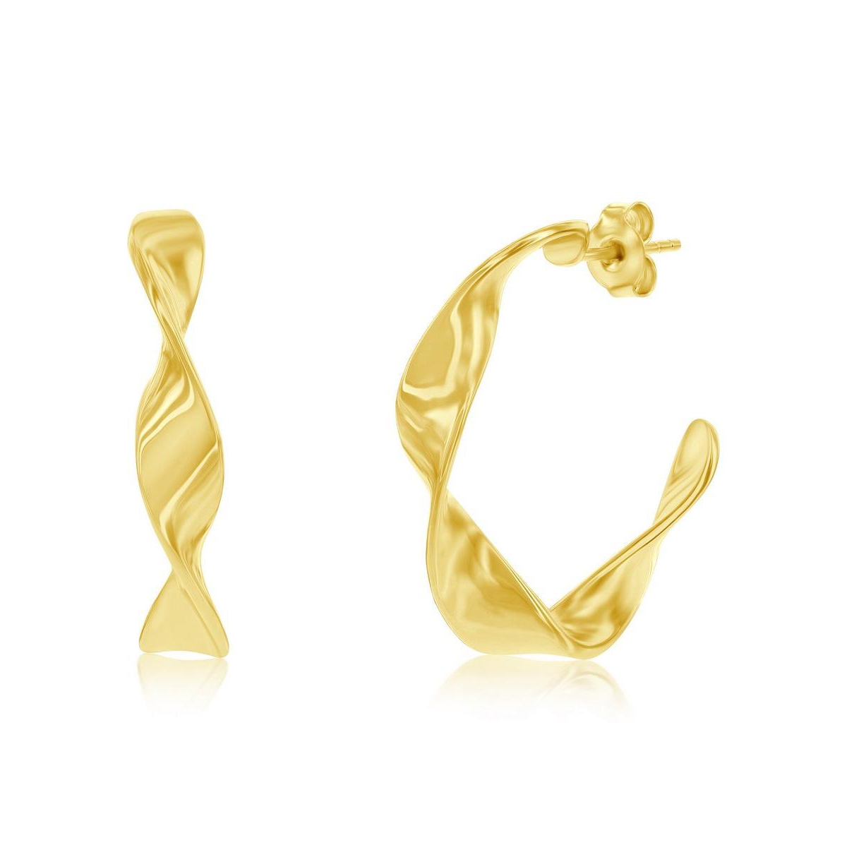 Gold Plated Over Sterling Silver 28mm Twist Hoop Earrings - Gold