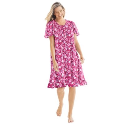 Plus Size Short Floral Print Cotton Gown