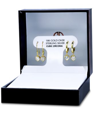 2-Pc. Set Cubic Zirconia Heart Dangle Hoop & Drop Earrings, Created for Macy's 