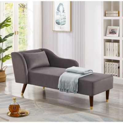 Modern Chaise Lounge Chair Velvet Upholstery (Grey