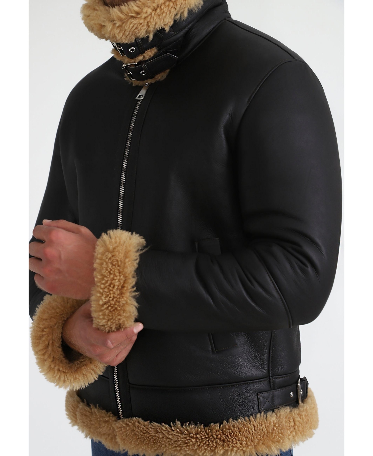 Furniq Uk Men's Shearling Raf B3 Aviator Jacket, Silkywith Ginger Curly Wool - Dark Brown