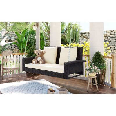 Streamdale Wicker Hanging Porch Swing with Cushion and Pillow