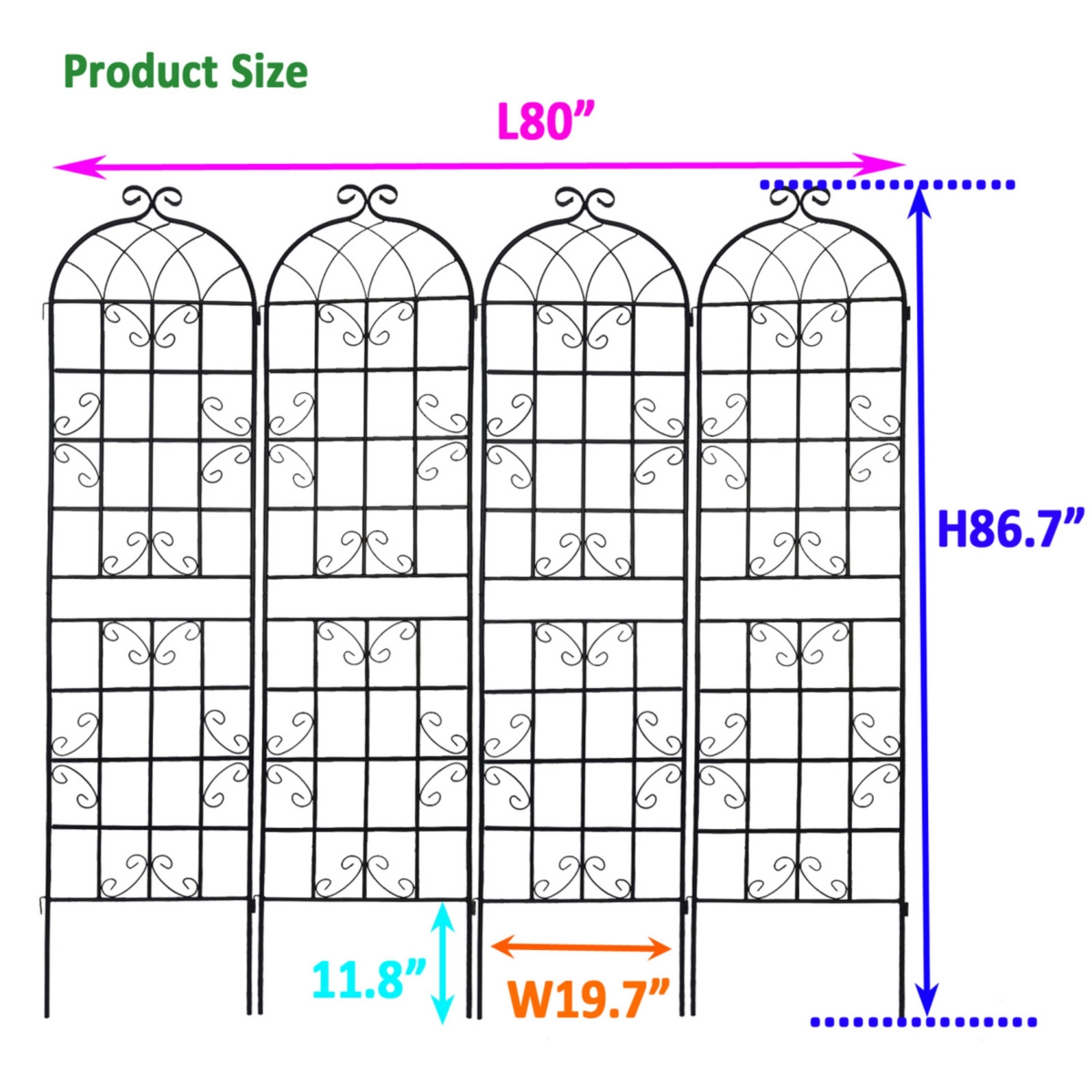 Streamdale Furniture Metal Garden Trellis 4-Pack - 86.7
