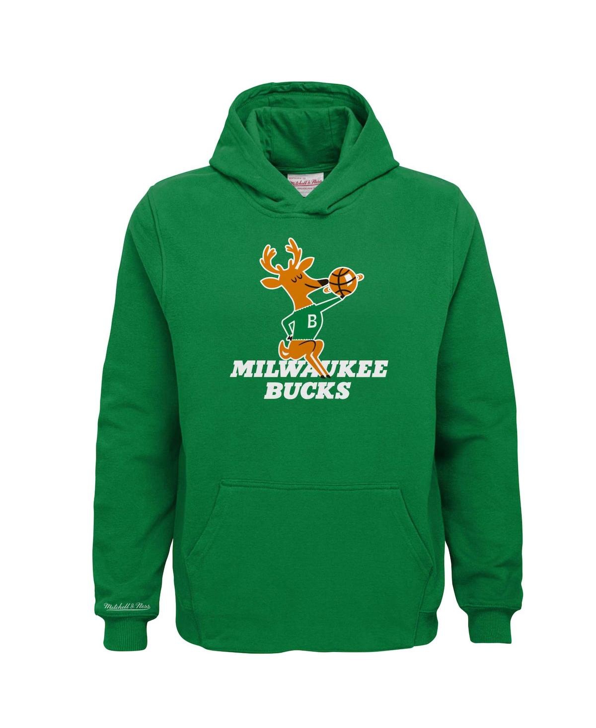 Mitchell & Ness Big Boys And Girls Green Milwaukee Bucks Hardwood Classics Retro Logo Pullover Hoodie