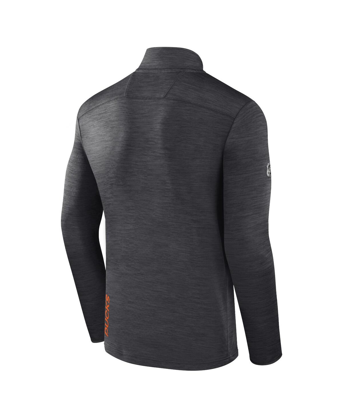Fanatics Men'sAnaheim Ducks Authentic Pro Quarter-Zip Pullover Top - Heather Charcoal, Black