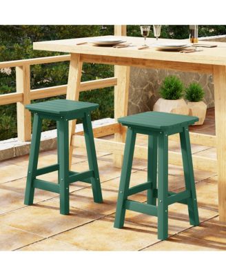 24" HDPE Outdoor Patio Counter High Backless Square  Set of 2