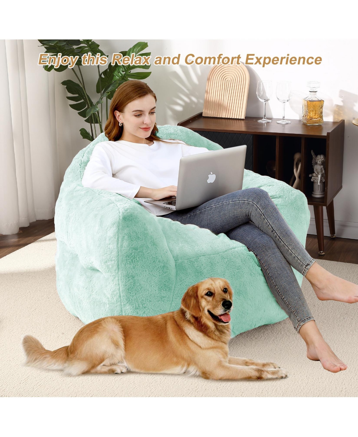 Caromio Giant Bean Bag Sofa Chair with Armrests High-Density Foam Stuffed