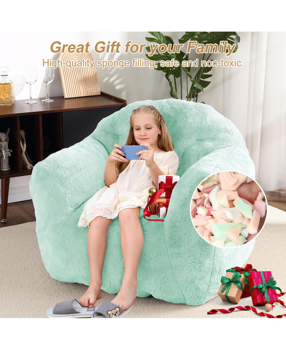 Caromio Giant Bean Bag Sofa Chair with Armrests High-Density Foam Stuffed