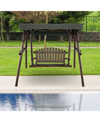 2 Person Wooden Garden Swing Bench Chair w/ Adjustable Canopy for Garden Porch