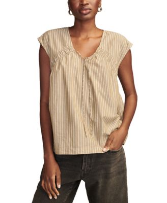 Lucky Brand Women s Striped Ruched Tie Front Top Macy s