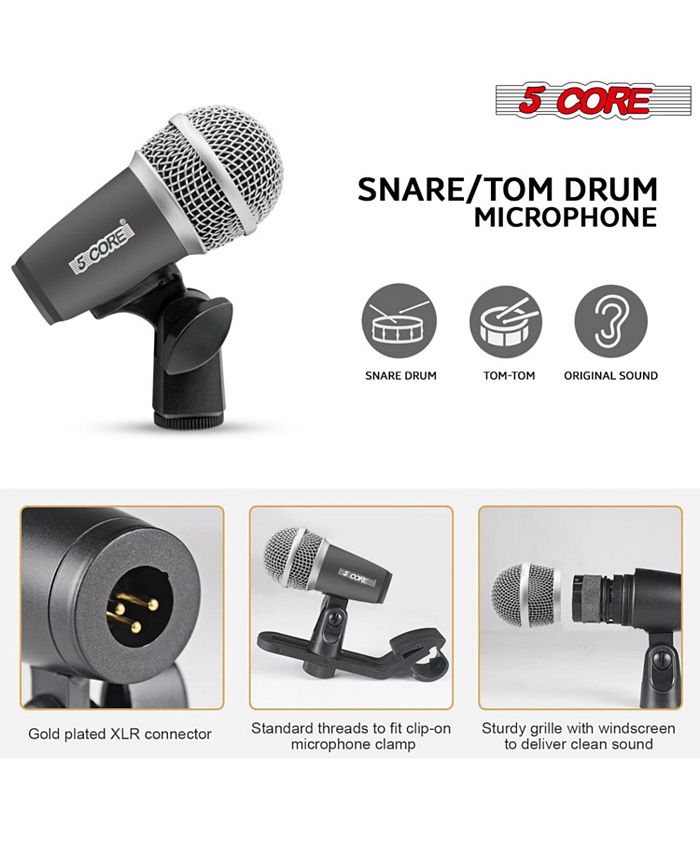 5 Core 9 Piece Drum Microphone Kit Wired Dynamic XLR Mics Kick Bass Tom ...