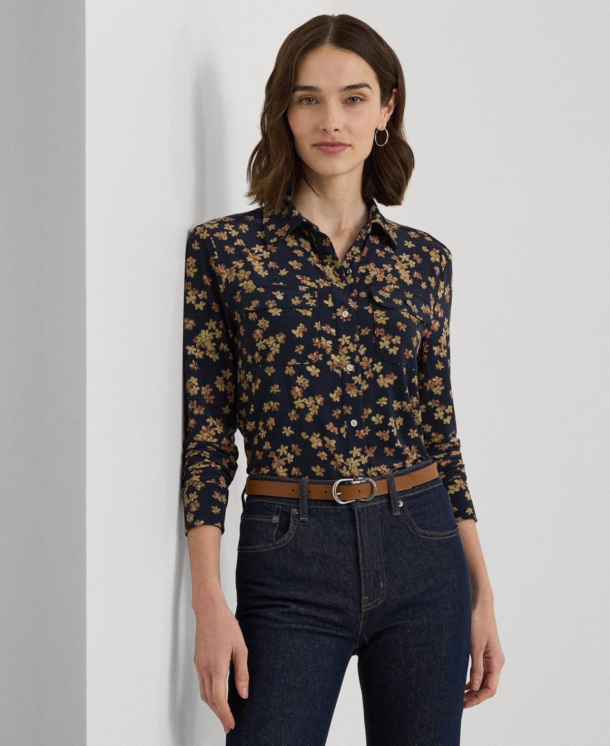Women's Collared Floral Shirt - Navy Multi