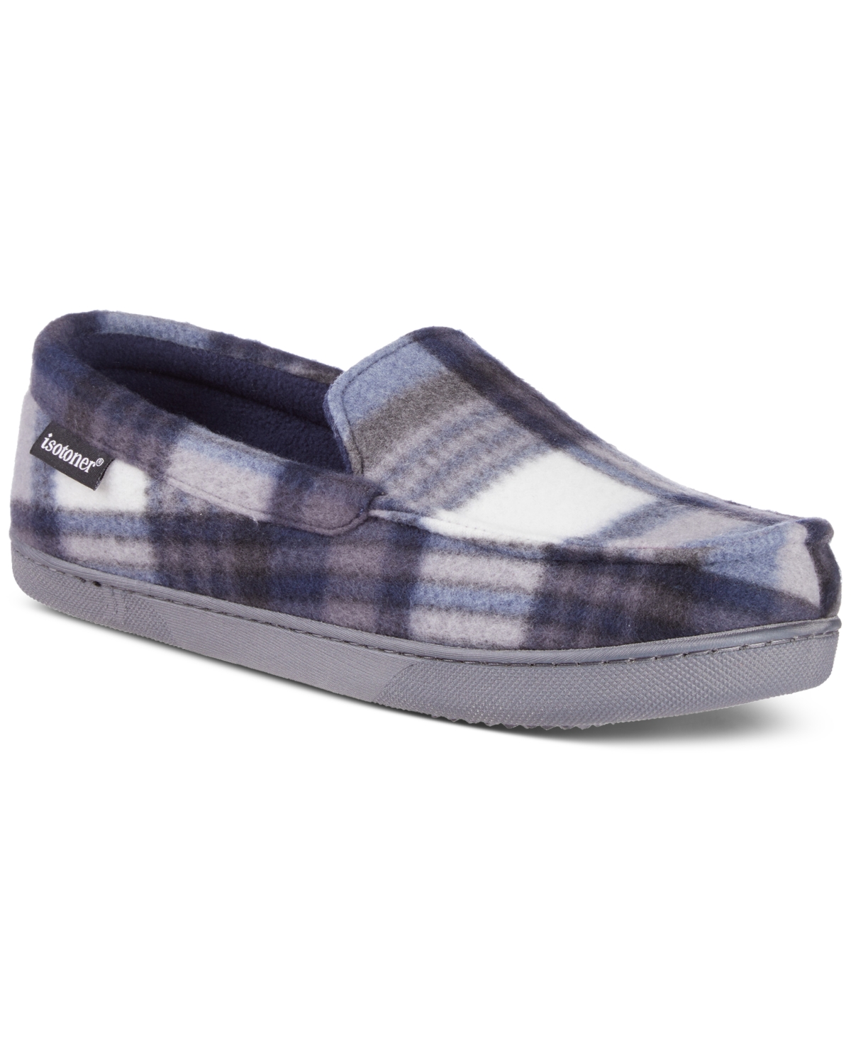 Isotoner Men's Plaid Fleece Cameron Moccasin Slippers -blue