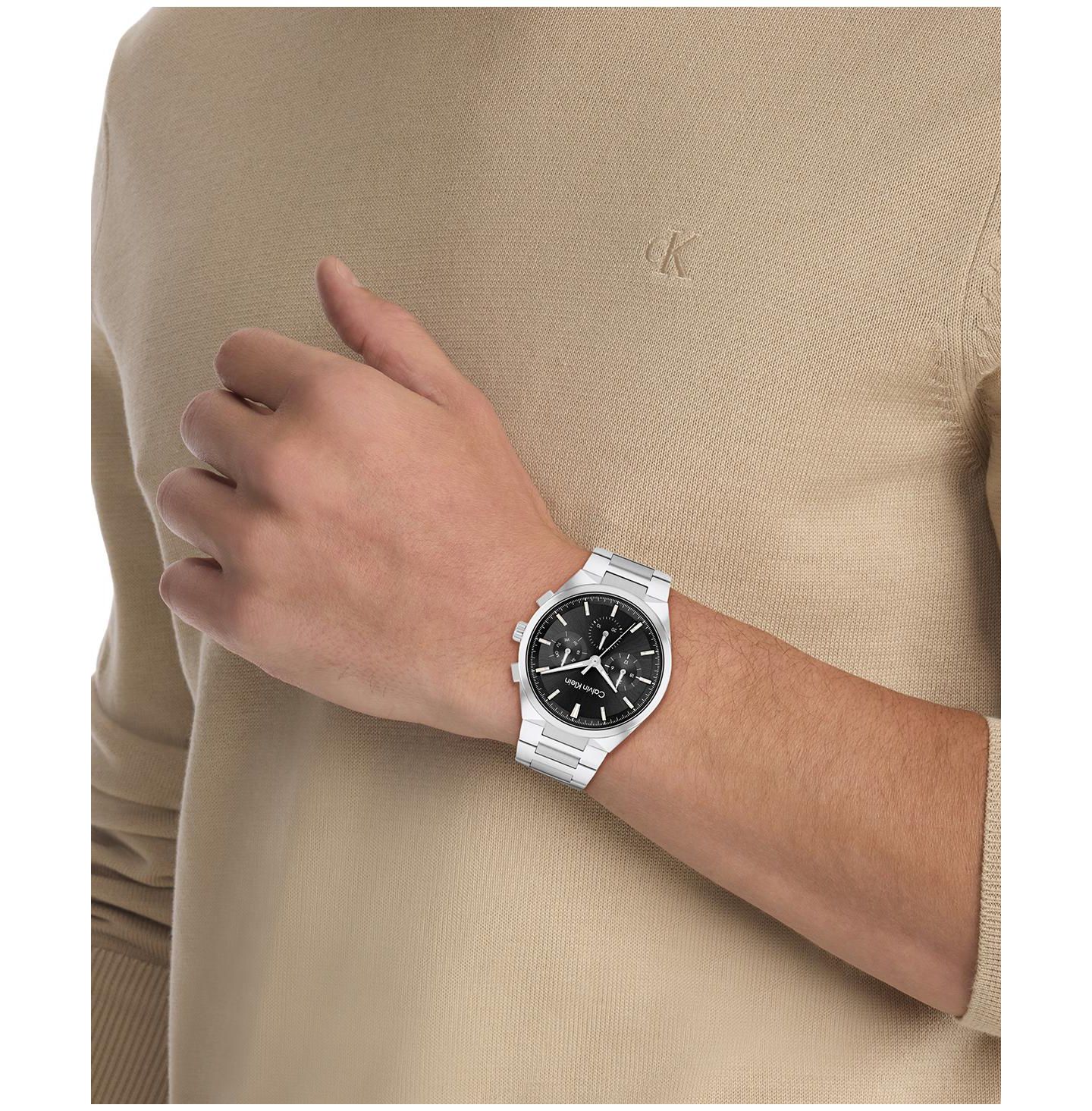 Мужские часы Calvin Klein Distinguish Silver-Tone Stainless Steel Bracelet Watch 44mm — фото 5
