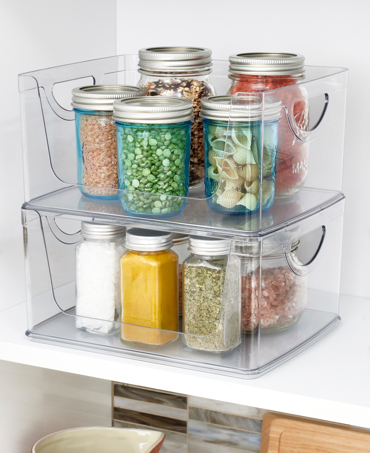 iDesign Plastic Cabinet and Pantry Storage Bin with Integrated Handles-10 x 8 x 3,Bin - Clear
