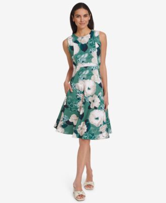 Calvin Klein Women's Floral Jewel-Neck Sleeveless Dress - Macy's