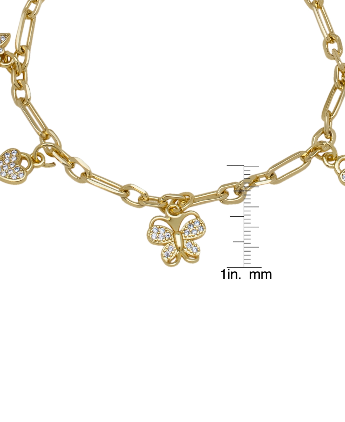 Macy's 14KPlated Cubic Zirconia Butterfly and Hearts Charm Bracelet - Gold