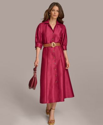 Donna Karan New York - Women's Elbow-Sleeve Belted Shirtdress