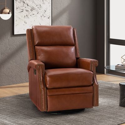 Echidna Transitional Genuine Leather Swivel Rocker Recliner