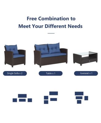 8 PCS Patio Rattan Furniture Set Glass Table Shelf Sofa Cushion Black