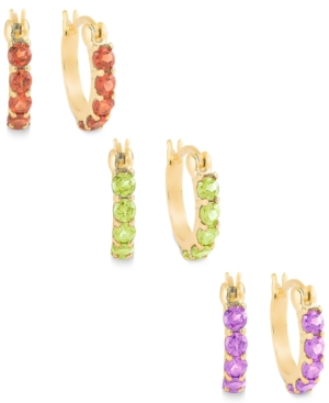 image of Extra Small Multi-Stone Hoop Earrings Set in 18k Gold over Sterling Silver