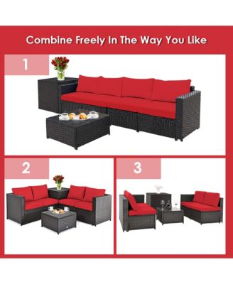 8PCS Outdoor Patio Rattan Furniture Set Cushioned Loveseat Storage Table Red
