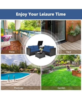 8PCS Outdoor Patio Rattan Furniture Set Cushioned Loveseat Storage Table Navy