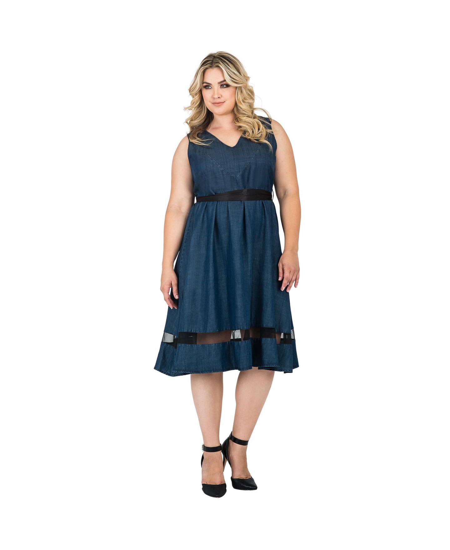 Женское платье Standards & Practices Plus Size Sleeveless A-Line Tencel Denim Dress, цвет: Dark Rinse — фото 1