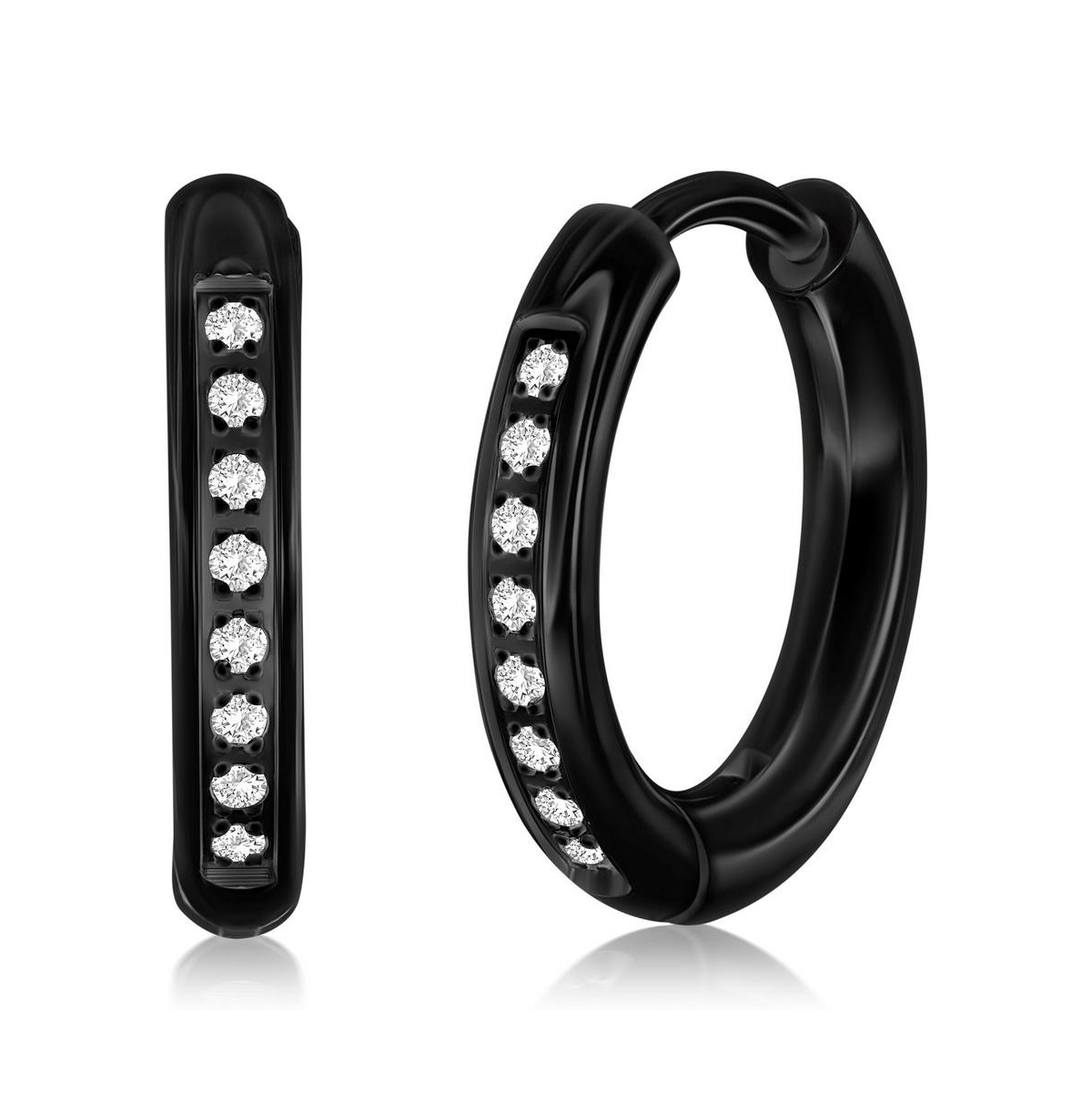 Stainless Steel, Gold Plated or Black Plated over Stainless Steel 15mm Cz Huggie Hoop Earrings - Gold