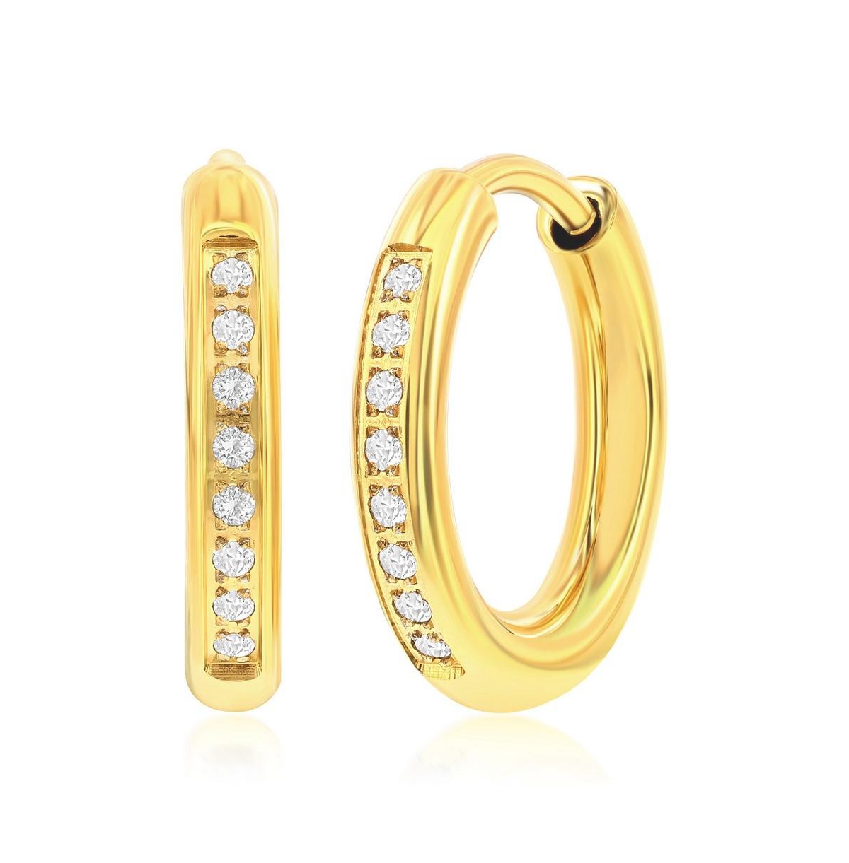 Stainless Steel, Gold Plated or Black Plated over Stainless Steel 15mm Cz Huggie Hoop Earrings - Gold