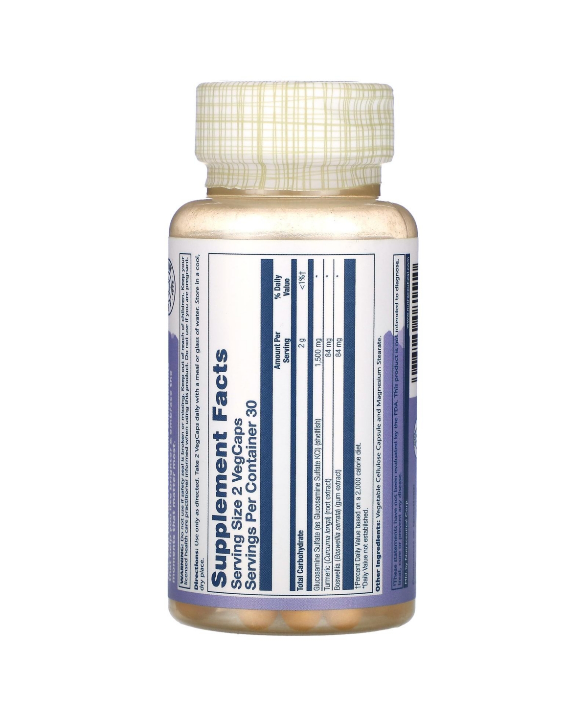 Solaray Glucosamine Sulfate with Turmeric & Boswellia 1 500 mg - Vegcaps (750 mg per