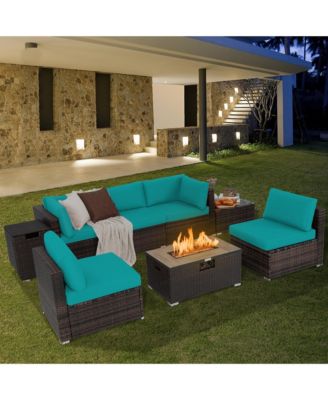 8PCS Patio Rattan Furniture Set Fire Pit Table Tank Holder Cover Deck