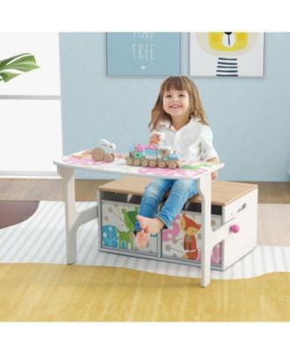 3 in 1 Kids Convertible Activity Bench with 2 Removable Fabric Bins