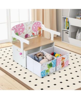 3 in 1 Kids Convertible Activity Bench with 2 Removable Fabric Bins
