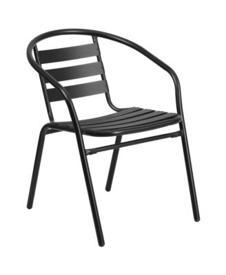 Laney 5 Piece Outdoor Dining Set With Tempered Glass Patio Table, 4 Stackable Metal Slat Chairs