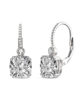 Genevive Sterling Silver White Gold Plating Cubic Zirconia Leverback Drop Earrings - Silver